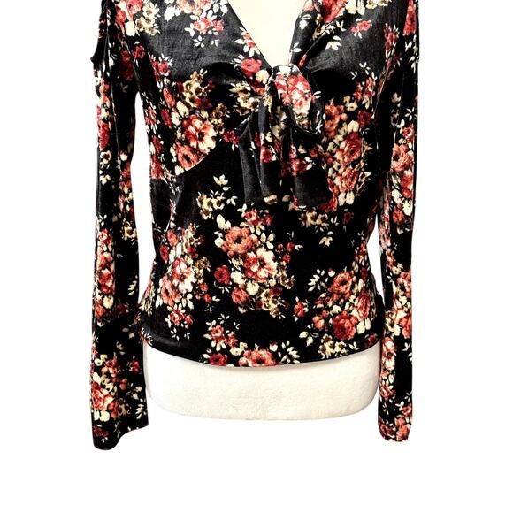 Pro Blue Blouse Cold Shoulder Long Sleeves Stretch Floral Multicolor W S NWOT - Picture 3 of 8